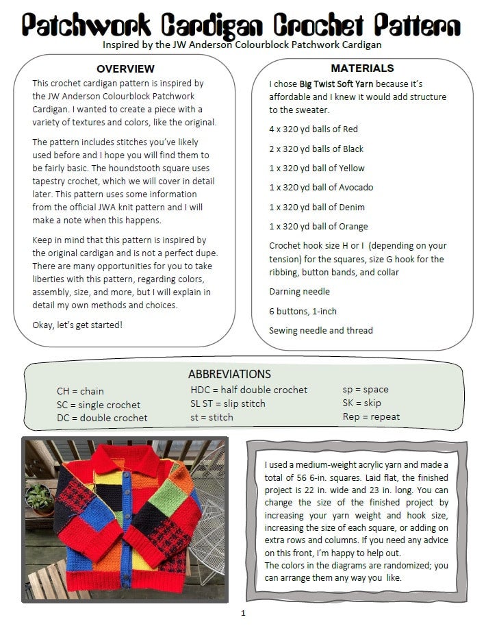 Patchwork Cardigan Crochet Pattern JW Anderson Inspired Harry